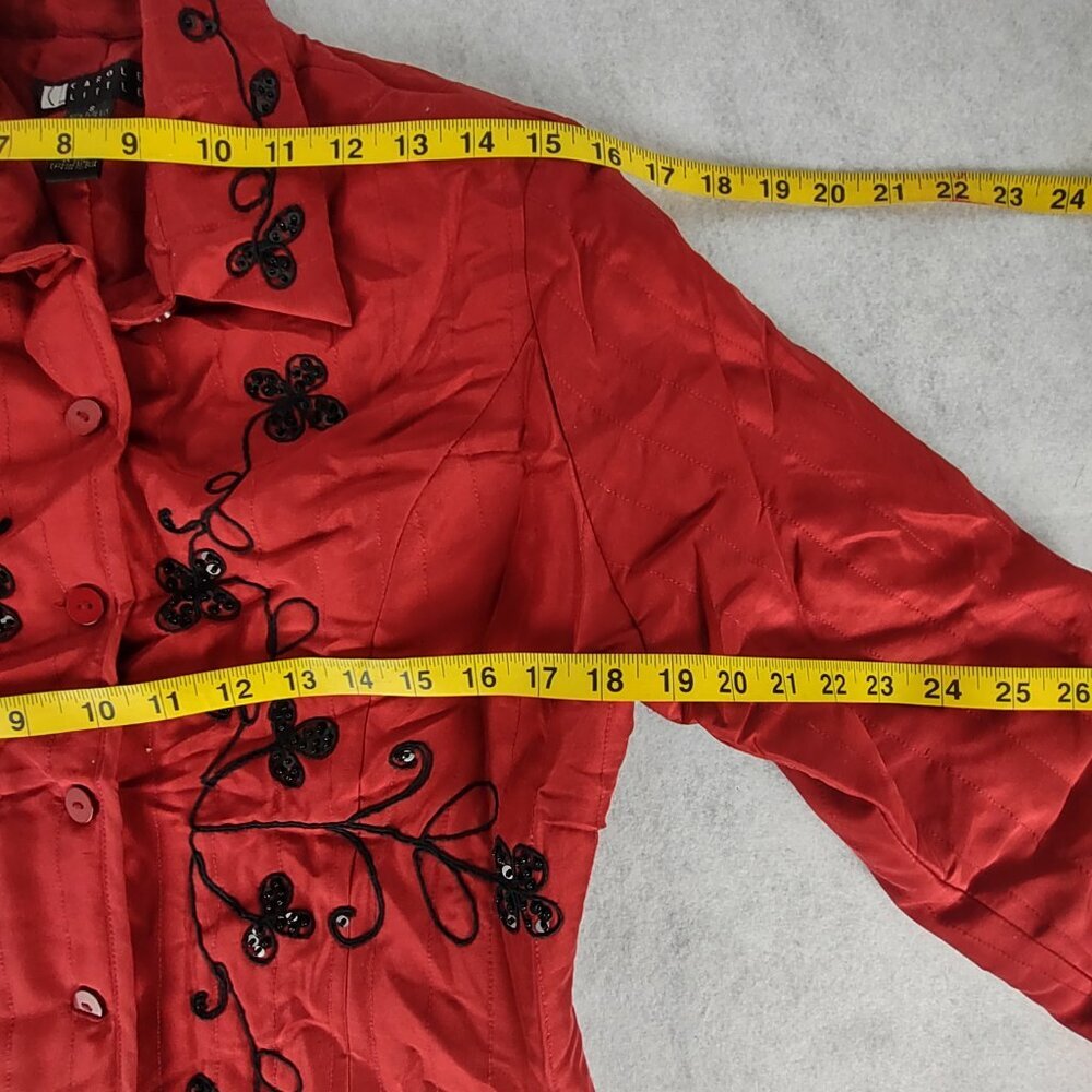 Carole Little Red 100% Silk Beaded Embroidered Statement Jacket Blazer Size S - Picture 12 of 16
